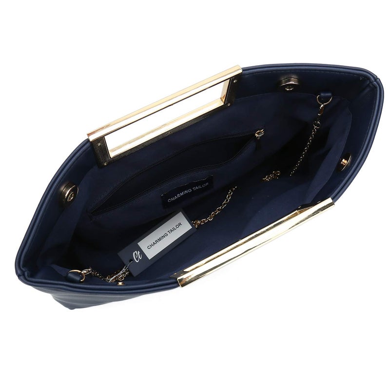 CHARMING TAILOR Fashion PU Leather Handbag Stylish Women Convertible Clutch Purse (Navy) - Image 5